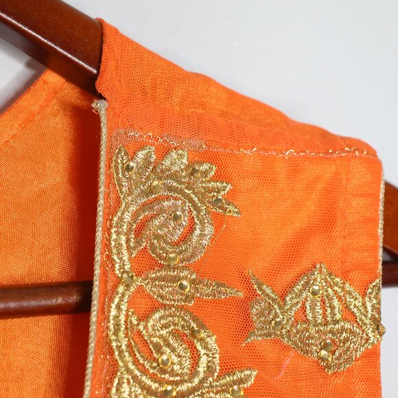 Stunning Orange & Gold Embroidered Anarkali Gown Indian Dress Suit Wedding - Picture 12 of 16